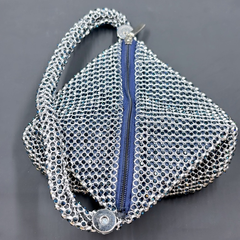 Cache brand navy crystal evening bag